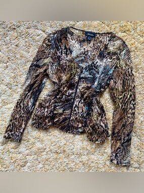 Animal Print Lace Zip Up Top